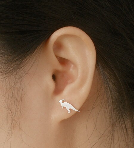 Parasaurolophus Dinosaur Earring Studs Handmade in Sterling Silver