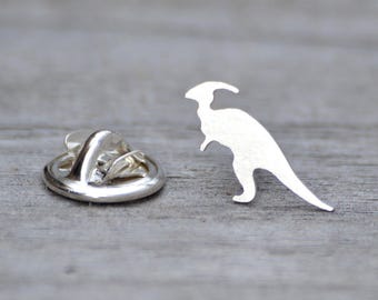 Pin de solapa de dinosaurio Parasaurolophus de plata esterlina