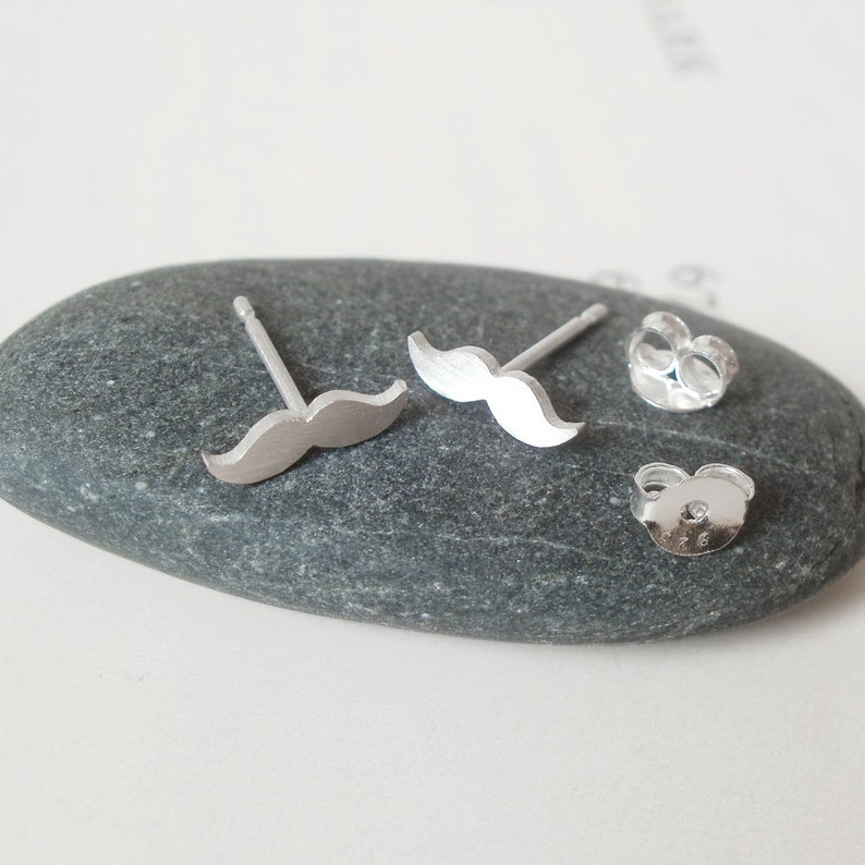 Moustache Stud Earrings, Silver Moustache Ear Posts image 5