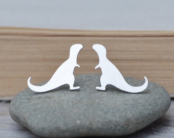 T-Rex Stud Earrings In Sterling Silver, Silver Dinosaur Ear Posts