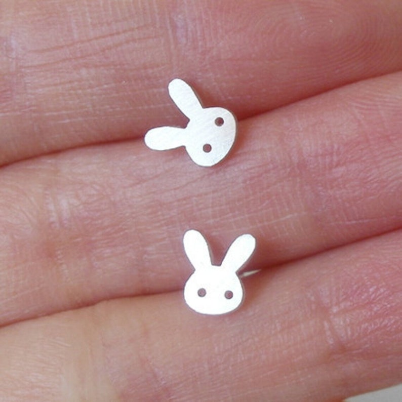 Bunny Stud Earrings with Straight Ears, Silver Rabbit Ear Posts image 2