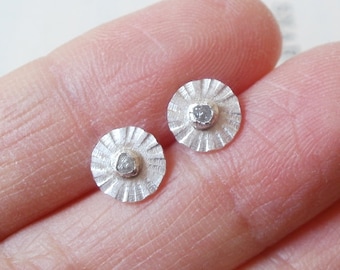 Daisy Diamond Stud Earrings, Rough Diamond Ear Posts, Small Diamond Stud Earrings