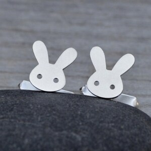 Rabbit Cufflinks in Sterling Silver, Bunny Cufflinks, Personalized Cufflinks both straight ears