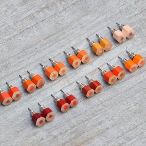 Random Pick Colour Pencil Stud Earrings, Hexagon Pencil Ear Posts, Random Colour, Colourful Pencil Earrings image 2