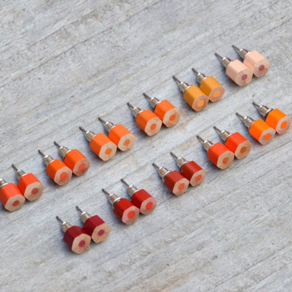 Random Pick Colour Pencil Stud Earrings, Hexagon Pencil Ear Posts, Random Colour, Colourful Pencil Earrings