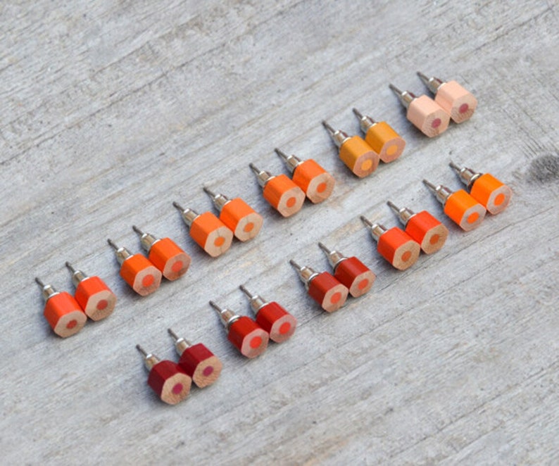 Random Pick Colour Pencil Stud Earrings, Hexagon Pencil Ear Posts, Random Colour, Colourful Pencil Earrings image 2