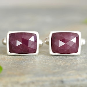 12ct Ruby Cufflinks in Sterling Silver, Natural Gemstone Cufflink, Unique Rectangular Cufflinks