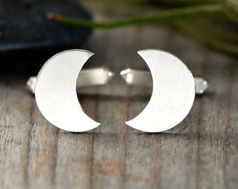 Moon Shape Cufflinks in Sterling Silver, Personalized Moon Shape Cufflink