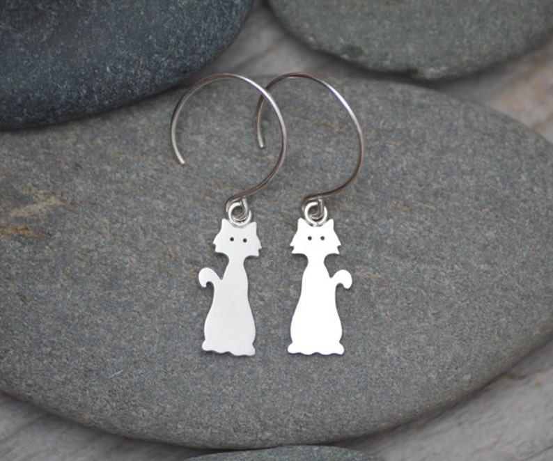 Kitten Dangle Earrings Handmade in The UK Cat Earrings in Sterling Silver