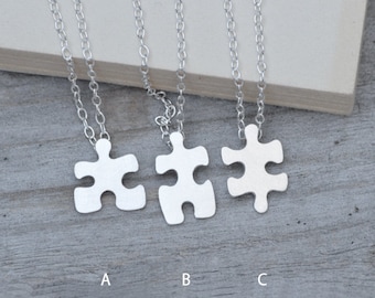 Jigsaw Puzzle Necklace in Silver, Silver Puzzle Necklace, Friendship Necklace