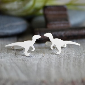 Velociraptor Cufflinks in Sterling Silver, Personalized Dinosaur Cufflinks