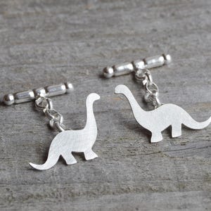 Dinosaur Cufflinks In Sterling Silver, Brontosaurus Cufflinks, Personalized Dinosaur Cufflinks