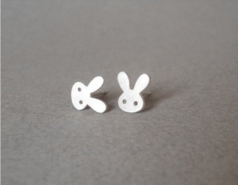 Bunny Stud Earrings with Straight Ears, Silver Rabbit Ear Posts image 4