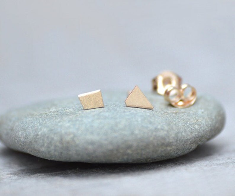 Tiny Quadrilateral Stud Earrings in 9ct Yellow Gold, Small Yellow Gold Ear Posts image 1