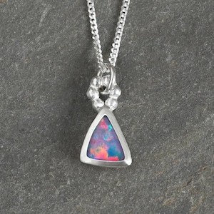 0.25ct Australian Opal Doublet Necklace in Sterling Silver, Small Opal Doublet Necklace