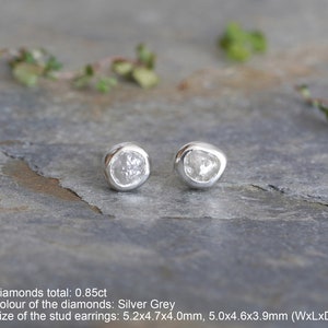 0.85ct Rough Diamond Stud Earrings, Natural Grey Diamond Studs, Raw Diamond Ear Posts image 3