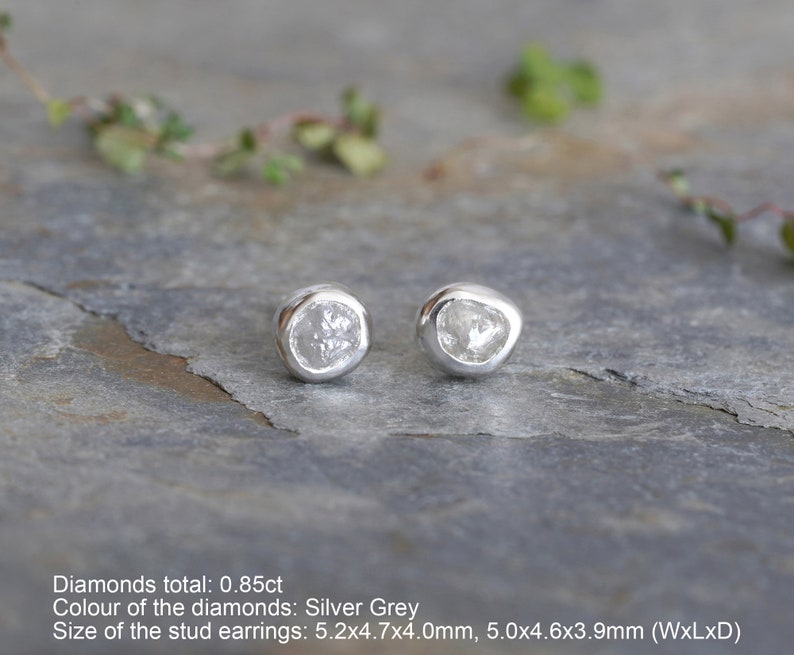 0.85ct Rough Diamond Stud Earrings, Natural Grey Diamond Studs, Raw Diamond Ear Posts image 3