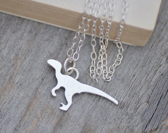 Velociraptor Necklace in Silver, Silver Dinosaur Necklace