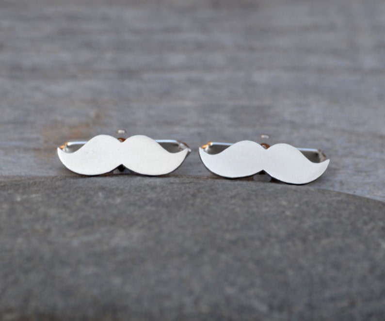 Moustache Cufflinks in Sterling Silver, Personalized Moustache Cufflinks, Silver Moustache Cufflinks image 3