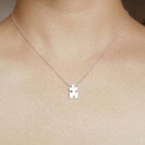 Jigsaw Puzzle Necklace in Silver, Silver Puzzle Necklace, Friendship Necklace C: small: 12.5x8.5mm