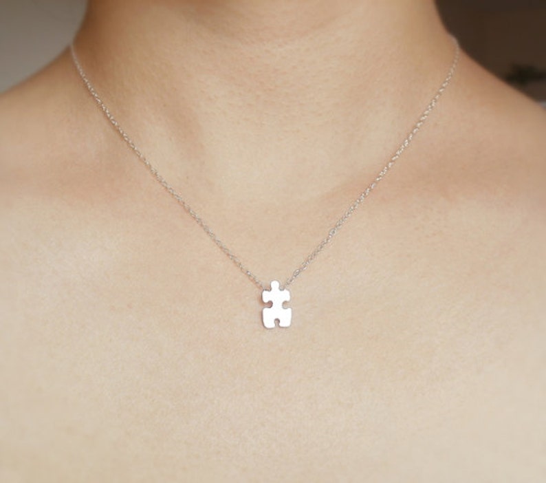 Jigsaw Puzzle Necklace in Silver, Silver Puzzle Necklace, Friendship Necklace C: small: 12.5x8.5mm