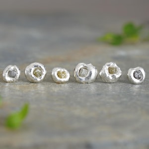 Rough Diamond Sterling Silver Stud Earrings: Set of 6 Organic Pebble Posts