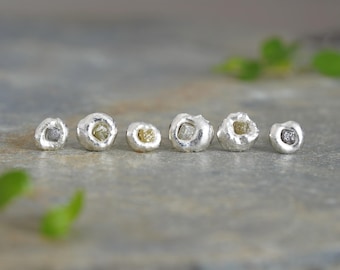 Rough Diamond Sterling Silver Stud Earrings: Set of 6 Organic Pebble Posts