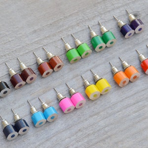 Random Pick Colour Pencil Stud Earrings, Hexagon Pencil Ear Posts, Random Colour, Colourful Pencil Earrings image 9