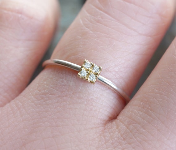 4 Diamonds Engagement Ring Pave Diamond Engagement Ring Square