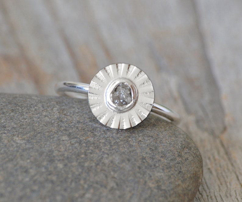 Raw Diamond Flower Ring, Silver Diamond Ring image 1