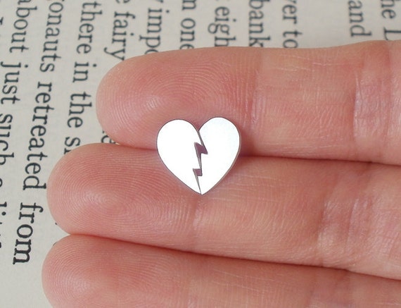 Broken Heart Stud Earrings in Sterling Silver Heart Shape Ear