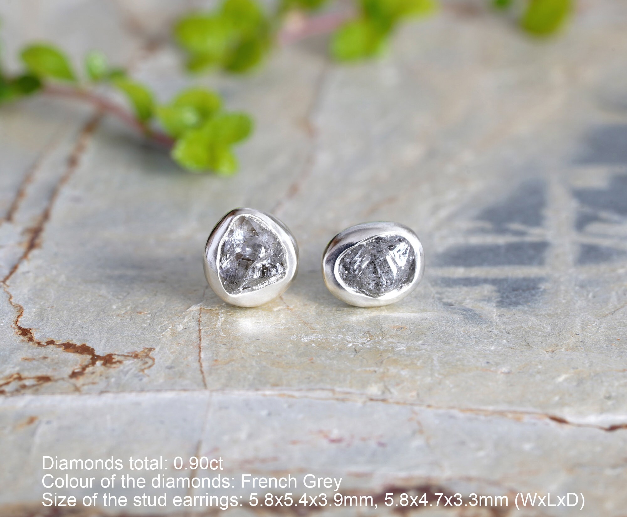 Rough Diamond Stud Earrings Natural Grey Diamond Studs Total