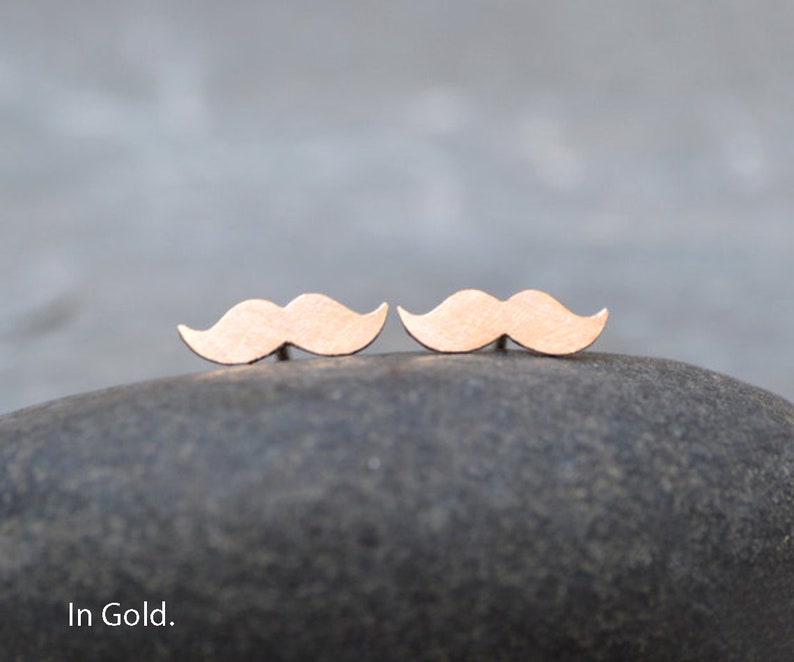 Moustache Stud Earrings, Silver Moustache Ear Posts image 7