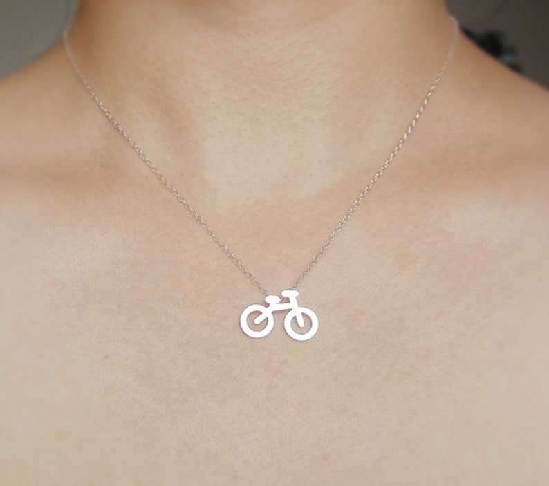 Bicycle Necklace in Sterling Silver, Silver Bicycle Necklace image 2