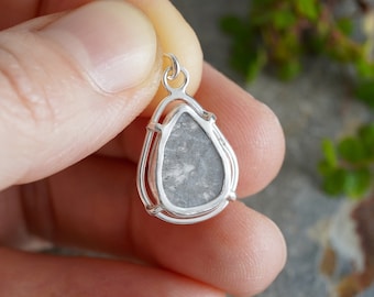 0.55ct Natural Diamond Slice Necklace in Sterling Silver, Pear Shape Diamond Slice Necklace, Grey Diamond Slice Necklace