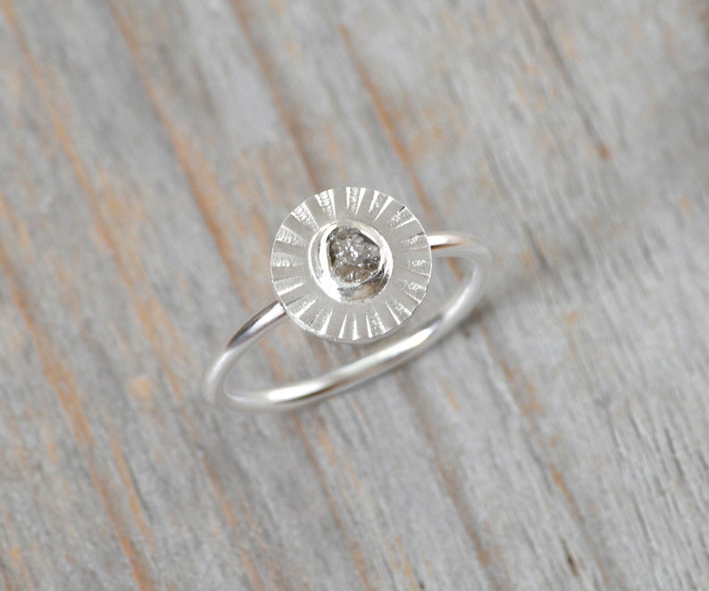 Raw Diamond Flower Ring, Silver Diamond Ring image 2