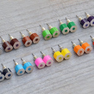 Random Pick Colour Pencil Stud Earrings, Hexagon Pencil Ear Posts, Random Colour, Colourful Pencil Earrings image 1