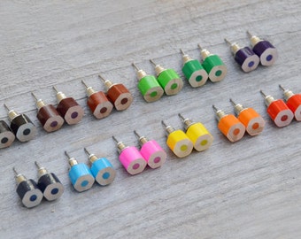 Random Pick Colour Pencil Stud Earrings, Hexagon Pencil Ear Posts, Random Colour, Colourful Pencil Earrings