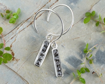 Handmade 1ct Rough Black Diamond Earrings: Sterling Silver Channel Set