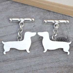 Dachshund Cufflinks in Sterling Silver, Silver Sausage Dog Cufflinks, Personalized Dachshund Cufflinks
