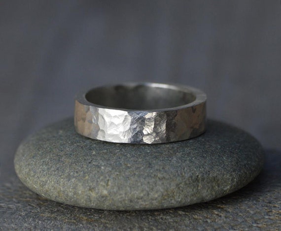 Hammered Sterling Silver Wedding Band: Rustic Personalized Ring, 5.5mm Wide