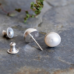 Freshwater Pearl Stud Earrings Set in Sterling Silver, Bridal Ear Posts image 2