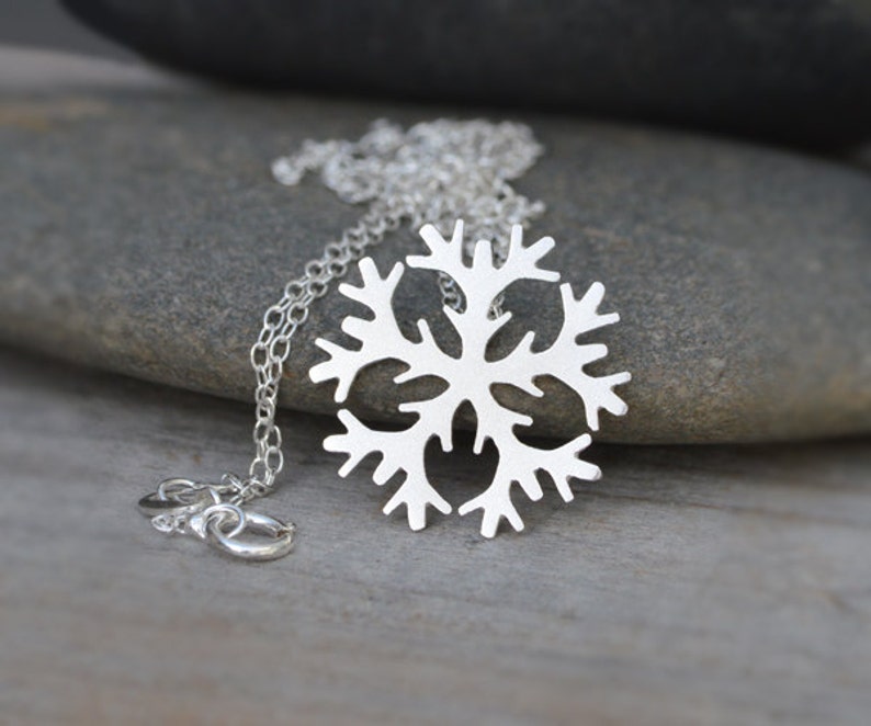 Snowflake Necklace in Sterling Silver, Silver Snowflake Necklace image 1