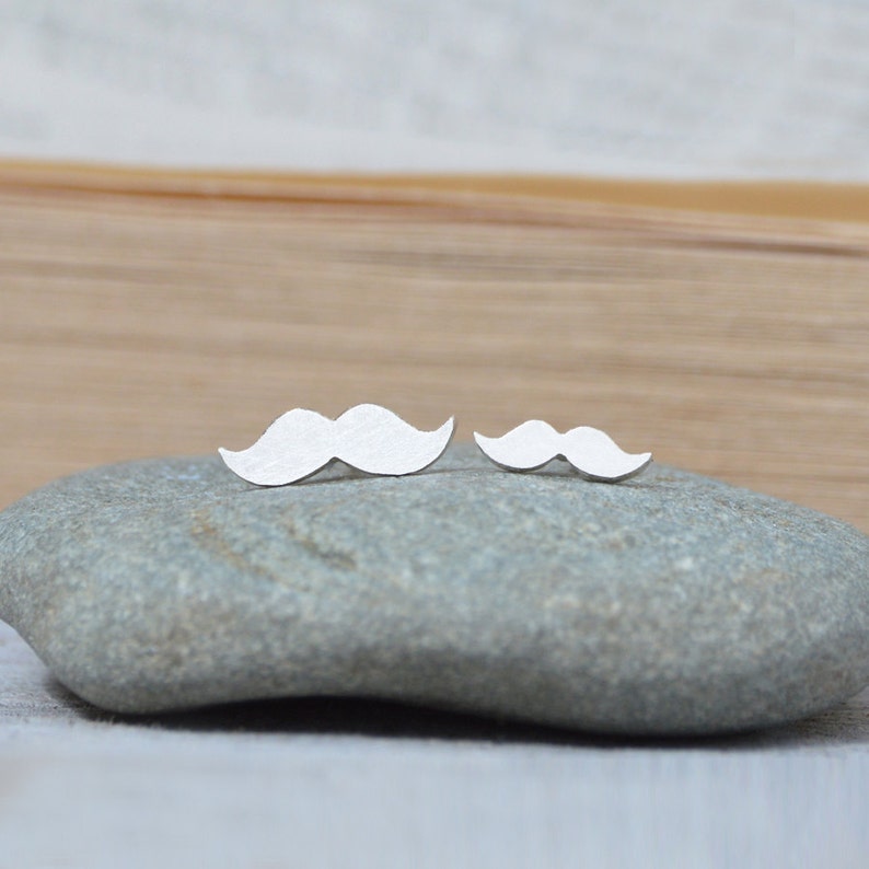 Moustache Stud Earrings, Silver Moustache Ear Posts image 1