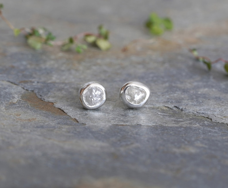 0.85ct Rough Diamond Stud Earrings, Natural Grey Diamond Studs, Raw Diamond Ear Posts image 1