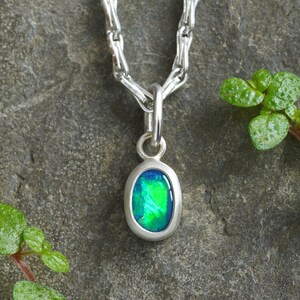 0.5ct Australian Opal Doublet Necklace: Sterling Silver Pendant, Handmade