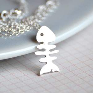 Fishbone Necklace in Sterling Silver, Silver Fish Bone Necklace