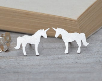 Unicorn Stud Earrings in Silver, Silver Unicorn Ear Studs