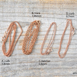 Solid 9ct Rose Gold Chain, Curb Chain, Belcher Chain, and Trace Chain, 16 inches chain, 18 inches chain, and 20 inches chain image 2