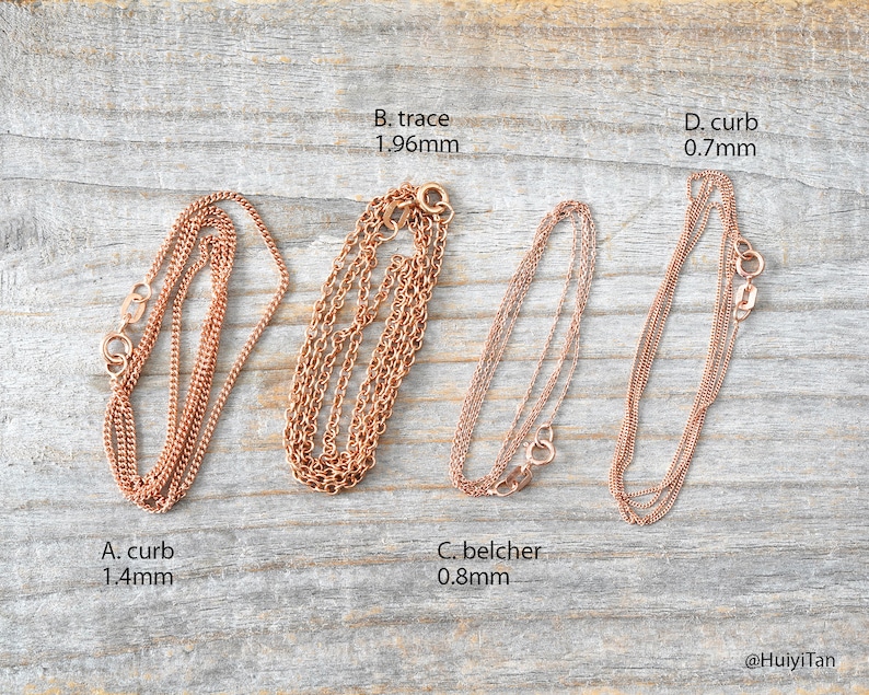 Solid 9ct Rose Gold Chain, Curb Chain, Belcher Chain, and Trace Chain, 16 inches chain, 18 inches chain, and 20 inches chain image 2